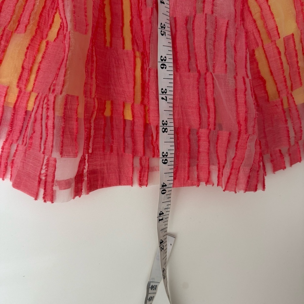 Tracy Reese Pink Yellow Linen Blend Fit Flare Midi Dress 8 Spring Wedding Guest - Picture 9 of 9